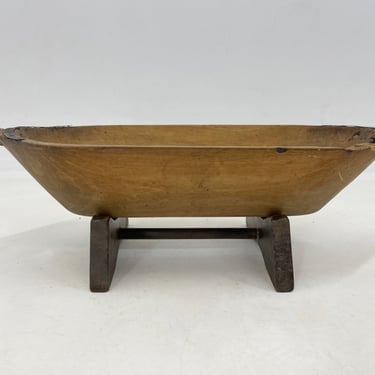 1890's Antique Wooden Dough Trough on Original Stand with Metal Details / Wooden Trough Bowl / Wooden Basin 