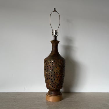 70's Mid-Century Cut - Out Pottery Table Lamp 