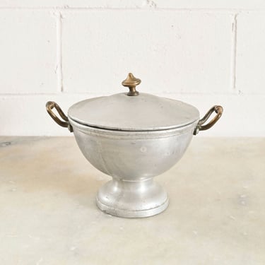 vintage French aluminum and brass soup tureen with lid