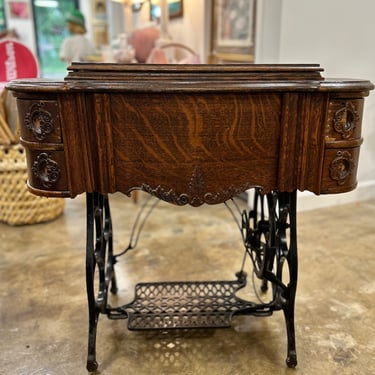 Antique Treadle Sewing Machine in Wood Cabinet