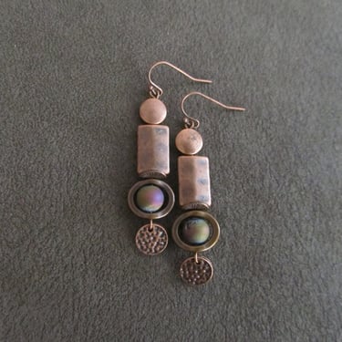 Mid century modern earrings, Brutalist earrings, minimalist earrings, electroplated druzy unique artisan, multicolor rainbow earrings 5 