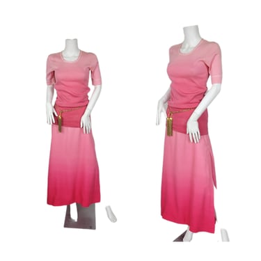 Roberta di Camerino 1970's Pink Ombre Ramie Cotton 2 Pc Skirt Top Dress Set I Sz Sm I Vintage Designer I Resort Wear 