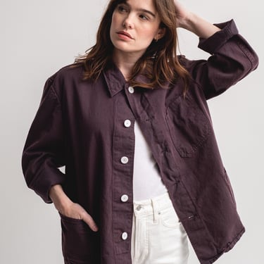 The Garment Dye Chore Jacket in Eggplant | Vintage Unisex Cotton Workwear Style Utility Work Coat Blazer | L | 