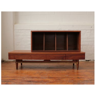 Restored Dania Low Bench & Record Cabinet by Merton Gershun for American of Martinsville 