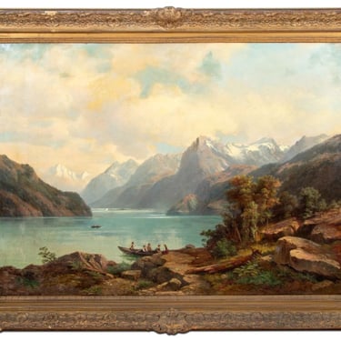 Johann Wilhelm Lindlar Alpine Lake Oil on Canvas