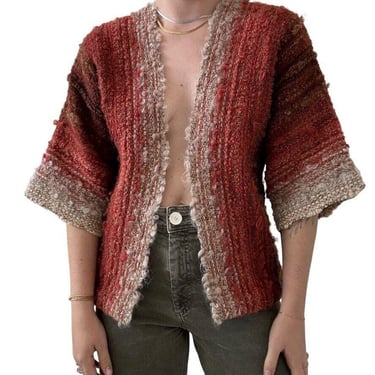 Vintage 1970s Hand Knit Sunset Desert Colored Chunky Wool Boho Cardigan Sz M 