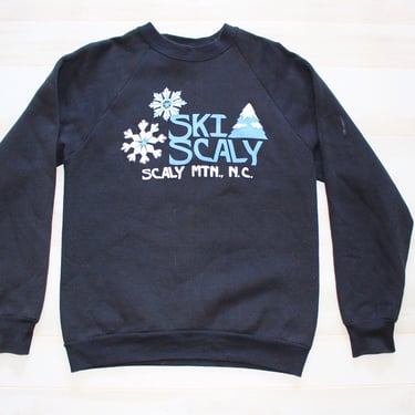 Vintage 1980s Ski Sweatshirt, Crewneck, Souvenir, Black, Graphic, North Carolina, Snowflake 