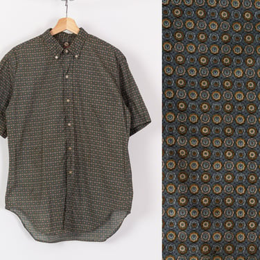 90s Green Floral Collared Shirt - Men's Medium, Women's Large | Vintage Button Up Short Sleeve Aloha Top 