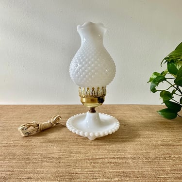 Vintage White Milk Glass Hobnail Lamp - Hurricane Style 