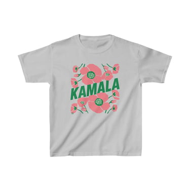 Kids Tee - &quot;Kamala/Big Poppies&quot; Pink &amp; Green (Printify)