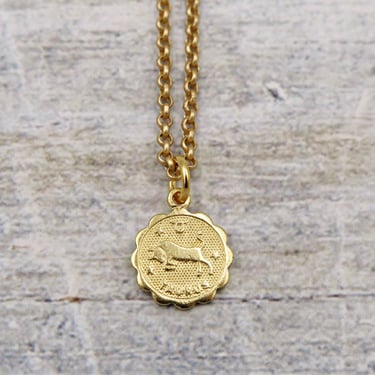 Dainty Zodiac Coin Necklace, Gold Charm Necklace, Astrology Jewelry, Personalized Gifts for Her, Birthday Pendant Necklaces 