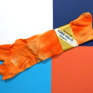 DEADSTOCK Knee Hi's - Vintage 70s 80s Orange Tie-Dye Knee-High Socks 