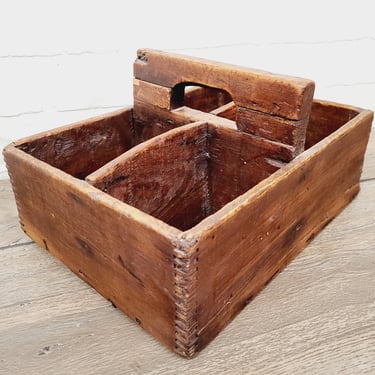 Antique Wood Compartment Shoe Cobblers Carry Tool Box 