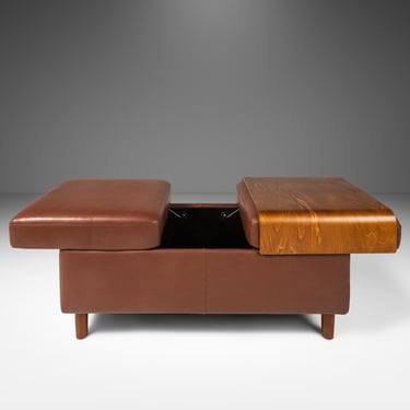 RESERVED Shipping for the Modular 'Paradise' Double Ottoman in Paloma Leather & Walnut w/ Storage Space by Ekornes, Norway, c. 2000's 