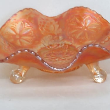 Fenton Marigold Carnival Glass Water Lily Ruffled Footed Candy Dish 3341B
