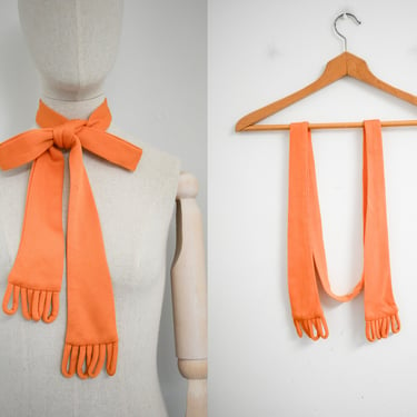 1970s Yellow-Orange Knit Long Loopy Scarf 