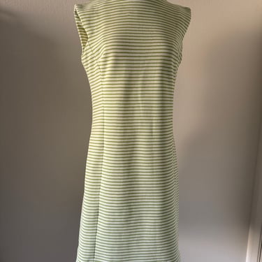 Vintage 60s Mod Mini Seer Sucker Lime Green and White Dress Striped ; 60s Spring Polyester Mini Dress; 60s A Line Micro Mini M 