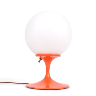 Vintage 1960's Bill Curry Stemlite Glass and Metal Tulip Form Globe Lamp, Orange Space Age Table Lamp, Mid Century Table Lamp 