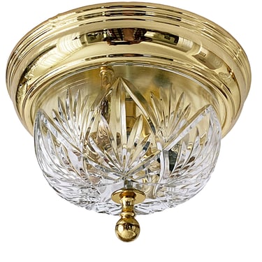 Waterford Crystal flush mount ceiling light fixture, Cut glass and polished brass, Dome shaped hall or entrance lighting 