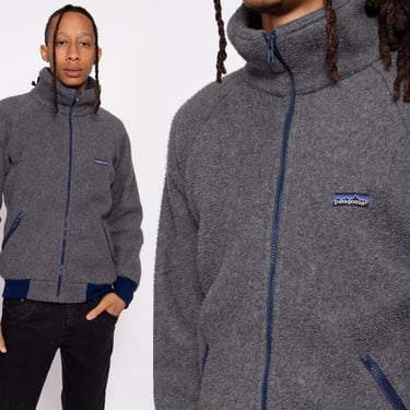 80s Patagonia Fleece Zip Up Sweatshirt - Men's Small | Vintage Deep Pile High Neck Plain Pullover 