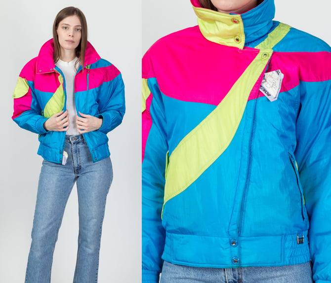 80s 90s Color Block Puffy Ski Jacket - Women's Medium, Flying Apple  Vintage