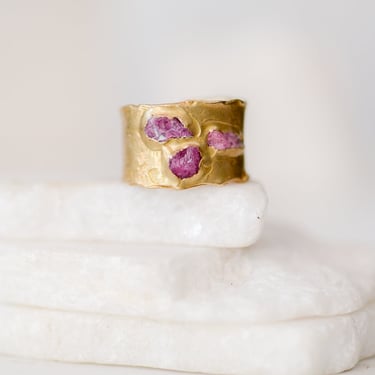 Brass and Raw Ruby Galaxy Ring