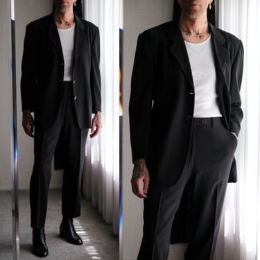 Vintage 90s GIORGIO ARMANI A Milano Borgonuovo 21 Black Shadow Striped Three Button Suit | Made in Italy | 1990s ARMANI Designer Mens Suit 