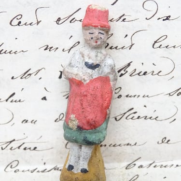 Antique Miniature French Hand Painted Composite Girl or Woman Vintage Toy  for Putz or Nativity,  Doll House 
