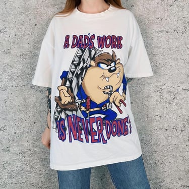 Looney Tunes 90's Taz A Dad's Work Is Never Done Vintage Tee Shirt T-Shirt 