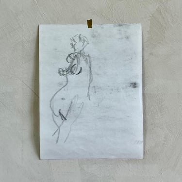 Original vintage charcoal nude two sided sketch 