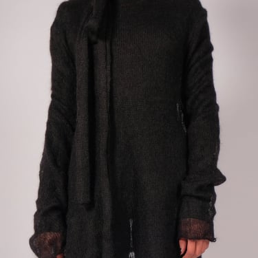 Mohair Wool Long Sleeve Scarf Detail Sheer Turtleneck