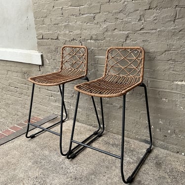 Pair of Faux Rattan Counter Stools