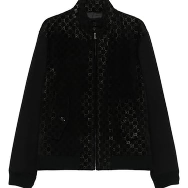 Gucci Men `Gg` Leather Bomber Jacket