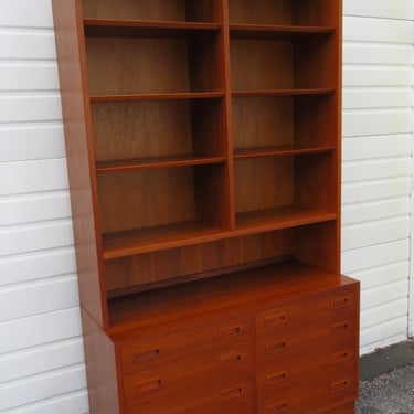 Danish Modern Denmark Teak Tall Two Part Bookcase Display Shelf Cabinet 5301
