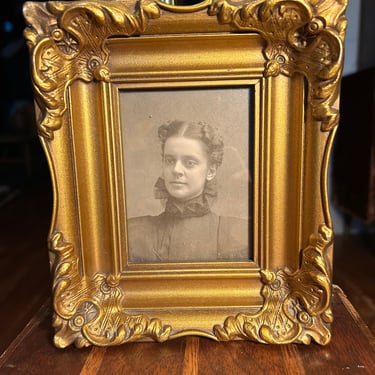 Victorian Woman Portrait Framed In Gold Painted Wooden Frame Antique Photo photograph 