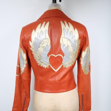 80s 90s Vintage North Beach Leather with Angel Wings & Heart Design Streetwear Hip Hop Vintage Retro 