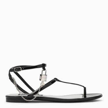 Dolce&Gabbana Black Patent Leather Thong Sandal With Chain Women