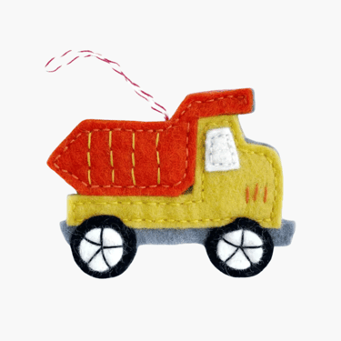 Dump truck felt wool ornament