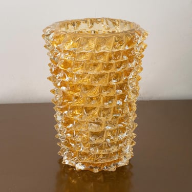 In stock Amber Rostrato vase made of authentic Venetian artistic Murano glass, handmade Made in Italy in the style of Ercole Barovier 