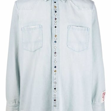 Golden Goose Men Bleached Denim Shirt With Hammered Studs