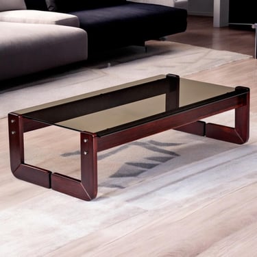 Percival Lafer Smoked Glass Top Rosewood Coffee Table 