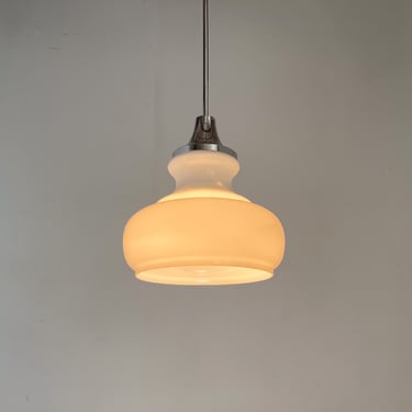 1970s Chrome & Milk Glass Pendant Light, Czechoslovakia 