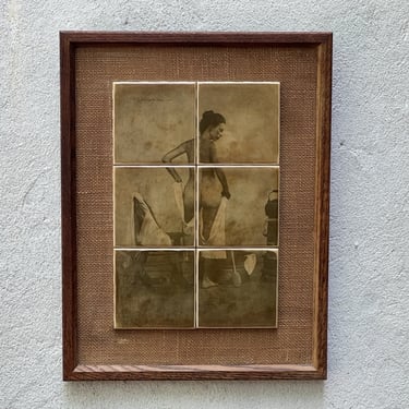 Sepia Toned Bathing Nude on Ceramic Tiles, Framed 