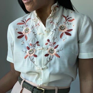 vintage embroidered chinoiserie blouse 
