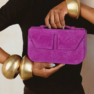 Suede Split Flap Handbag (Purple)