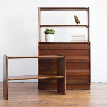 Vintage Mid Century Lane First Edition Tilt Out Record Cabinet with Modular Shelving in Walnut 