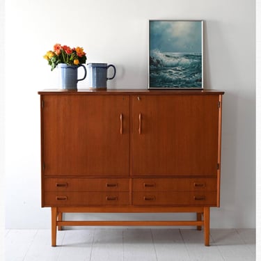 Vintage 1960s Scandinavian Teak Highboard with Beech Legs 