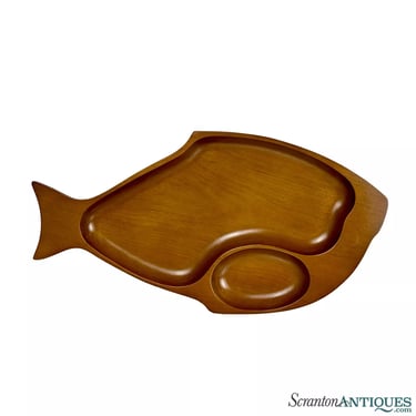 Mid-Century Atomic Sculptural Wood Fish Serving Centerpiece Platter