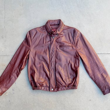 Vintage 70s Oxblood Cafe Racer Style Leather Jacket Size 38 
