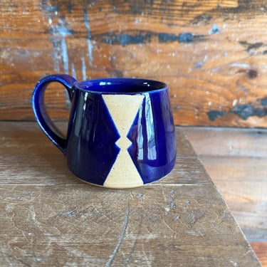 Mug - Blue with Beige Geometric Patterns 